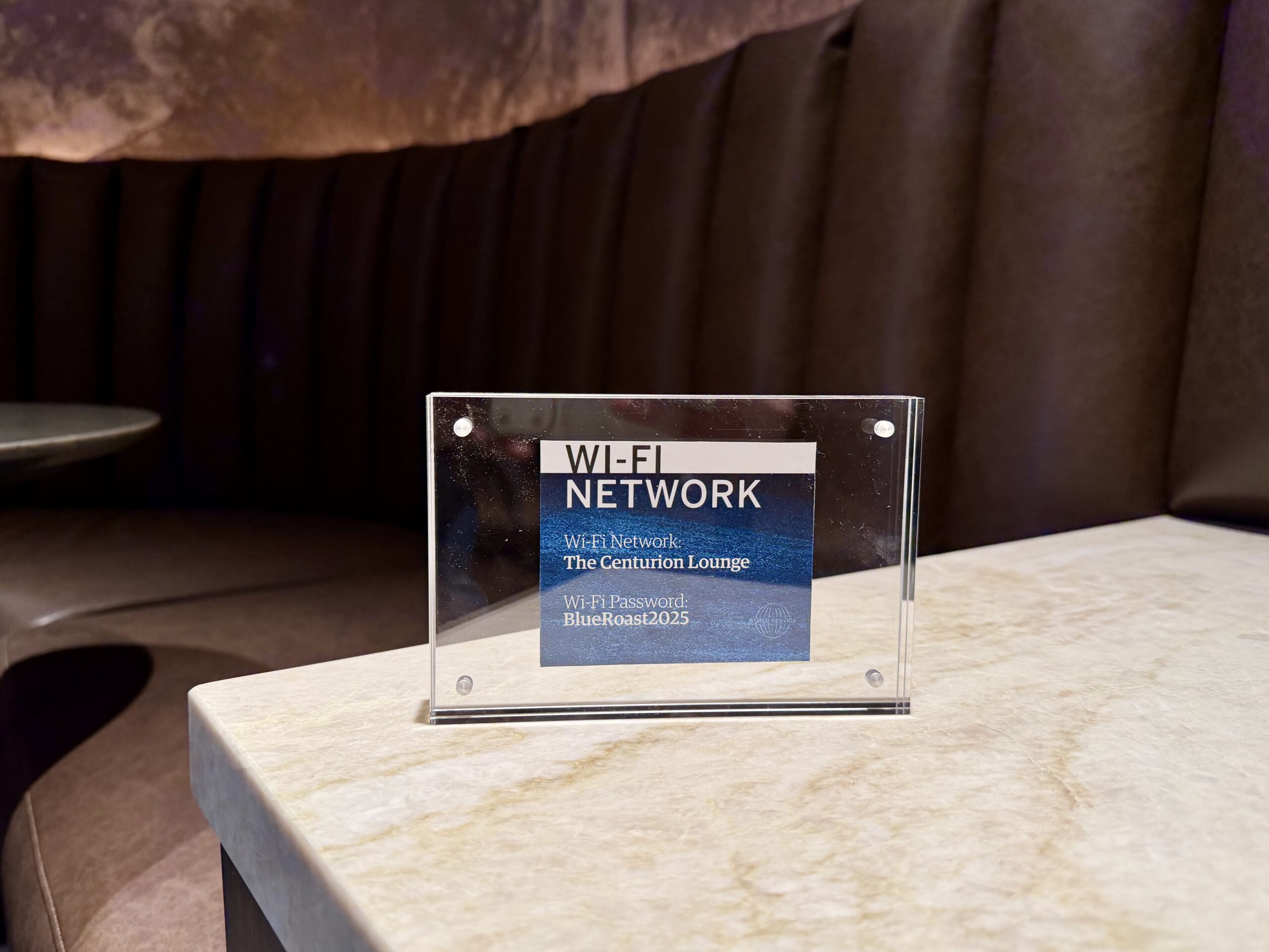Amex Centurion Lounge SLC wi-fi placard.