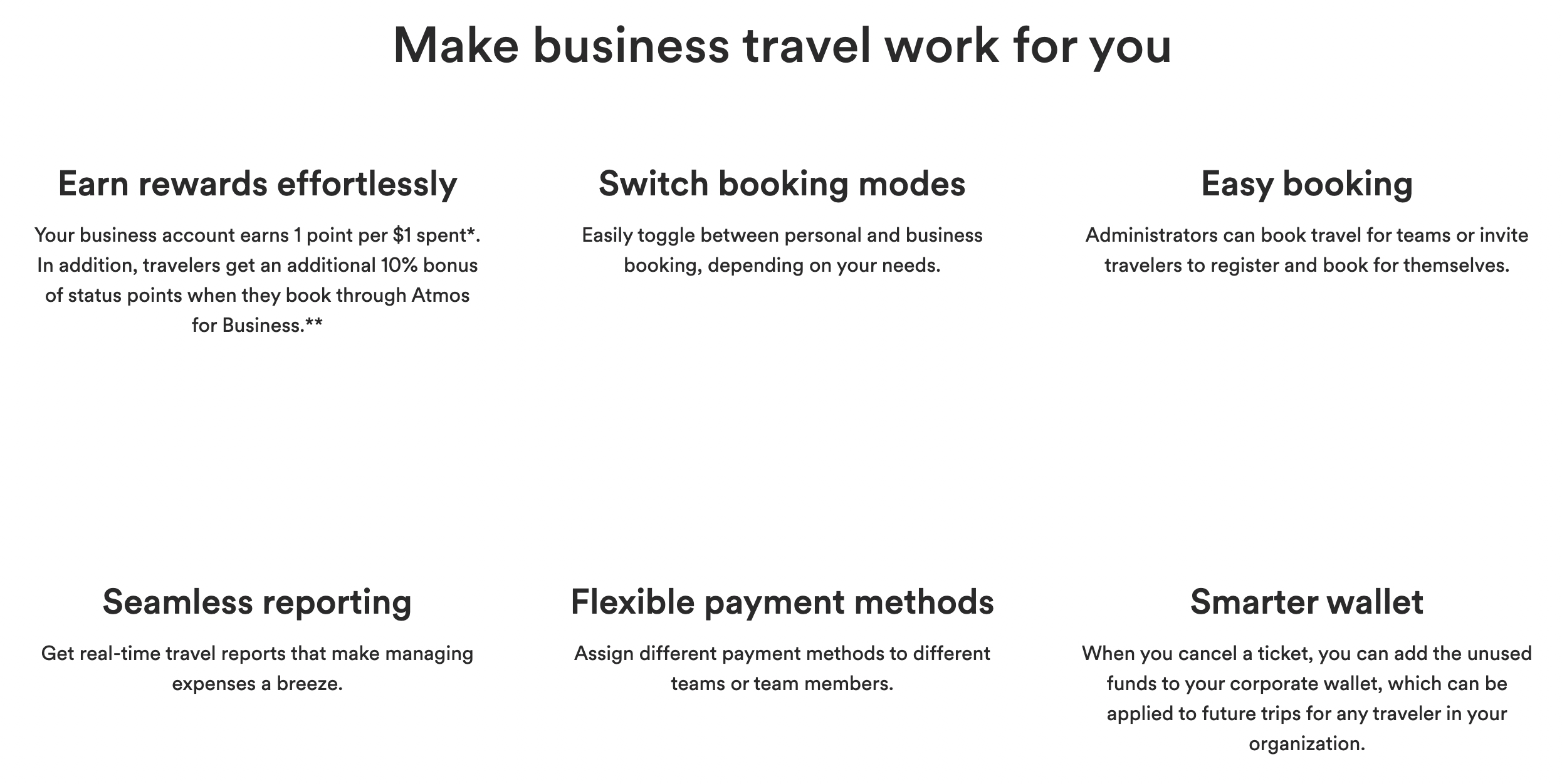 Screenshot from Atmos Rewards' website showing benefits of the program