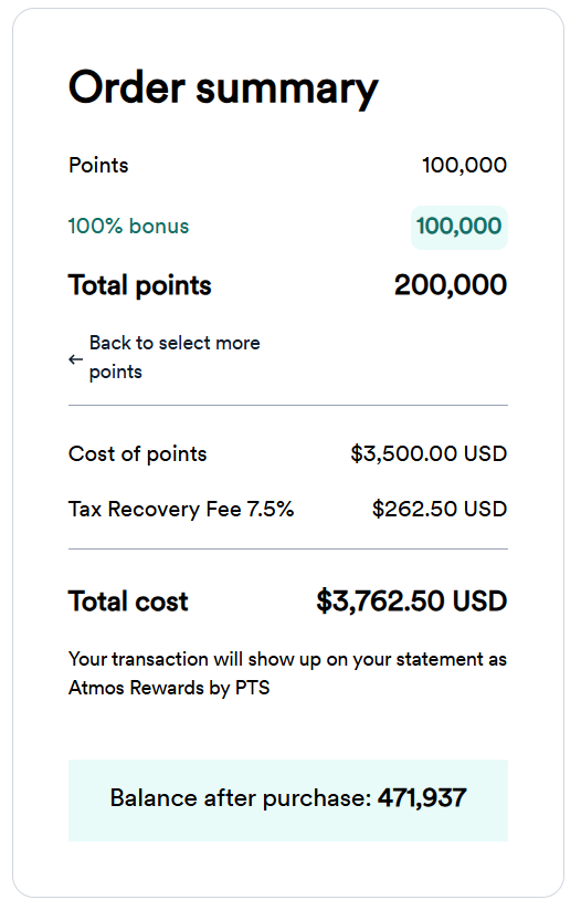 Alaska Airlines buy points receipt.