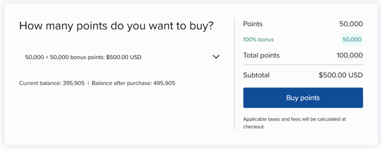 Buy Hilton points with a 100% bonus example