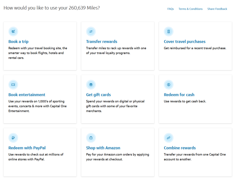 Capital One Account rewards page with Combine Rewards button on the bottom right of the page.