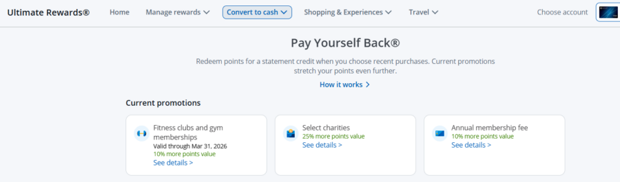 Chase Pay Yourself Back categories and details for Chase Sapphire Preferred Q1 2026