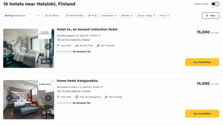Screenshot of Choice hotels in Helsinki