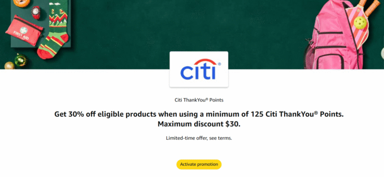 Screenshot of Amazon deal for Citi ThankYou cardholders to save 30% off