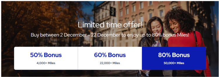 Banner image advertising buy Flying Blue miles with up to an 80% bonus