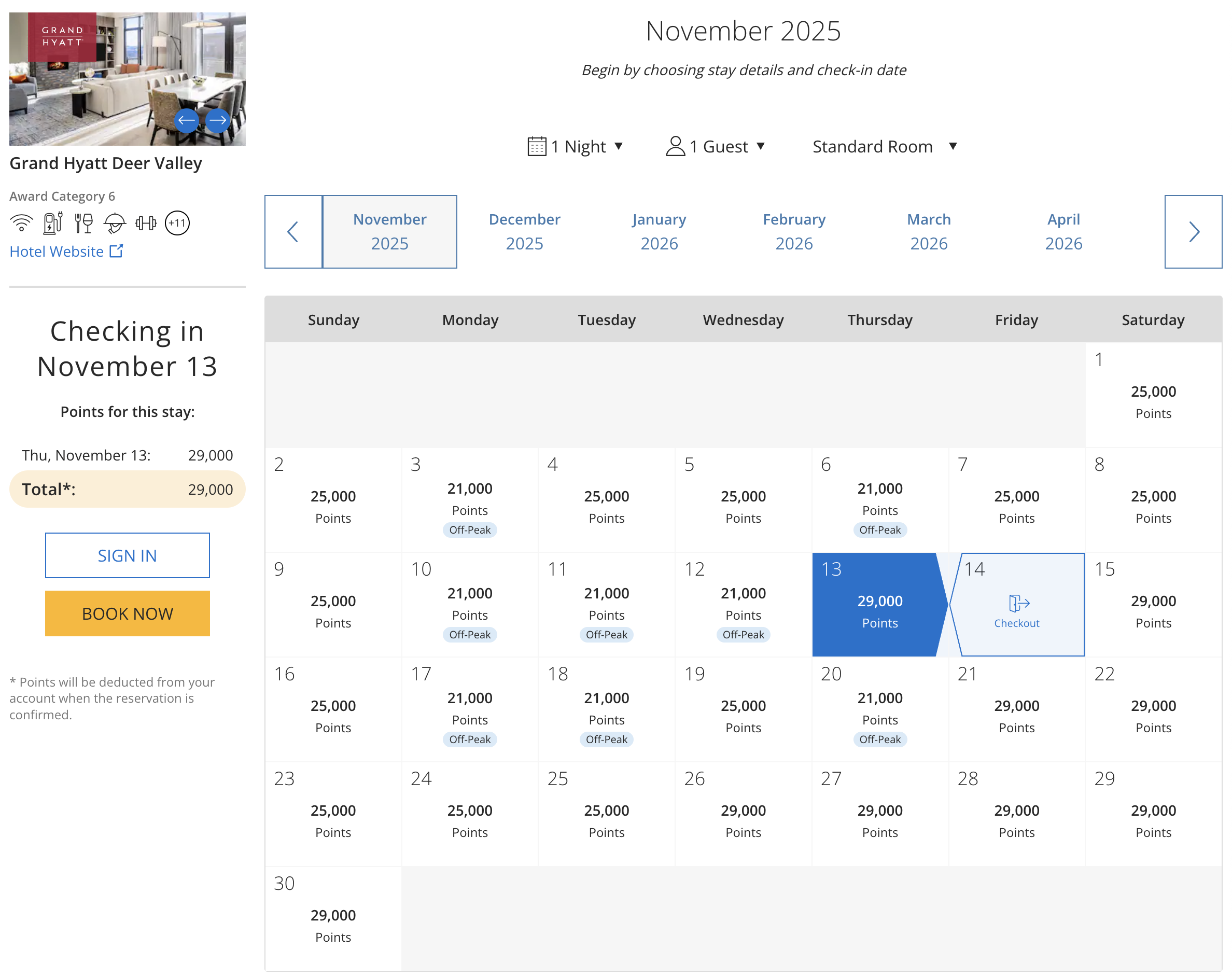 Award availability at the Grand Hyatt Deer Valley