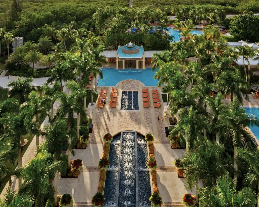 Aerial view of the outdoor areas at the Hyatt Regency Coconut Point Resort and Spa.