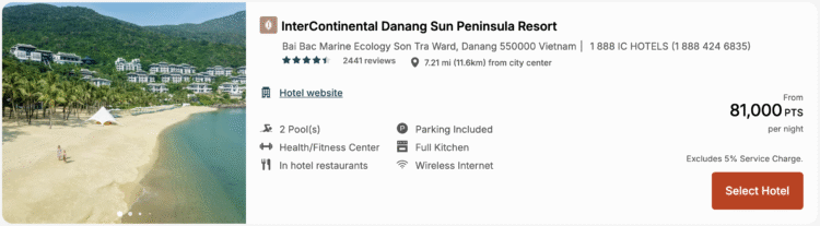 Award rates at the InterContinental Danang Sun Peninsula Resort