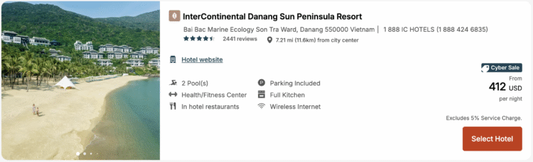 Cash rates at the InterContinental Danang Sun Peninsula Resort