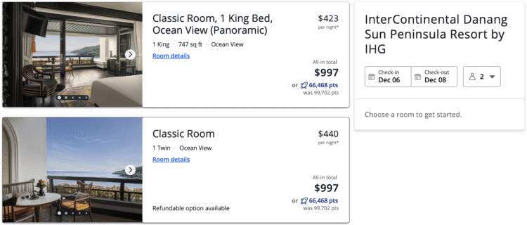 Chase Points Boost rates at the InterContinental Danang Sun Peninsula Resort
