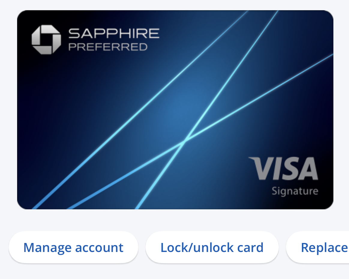 screenshot of Chase card management in the mobile app