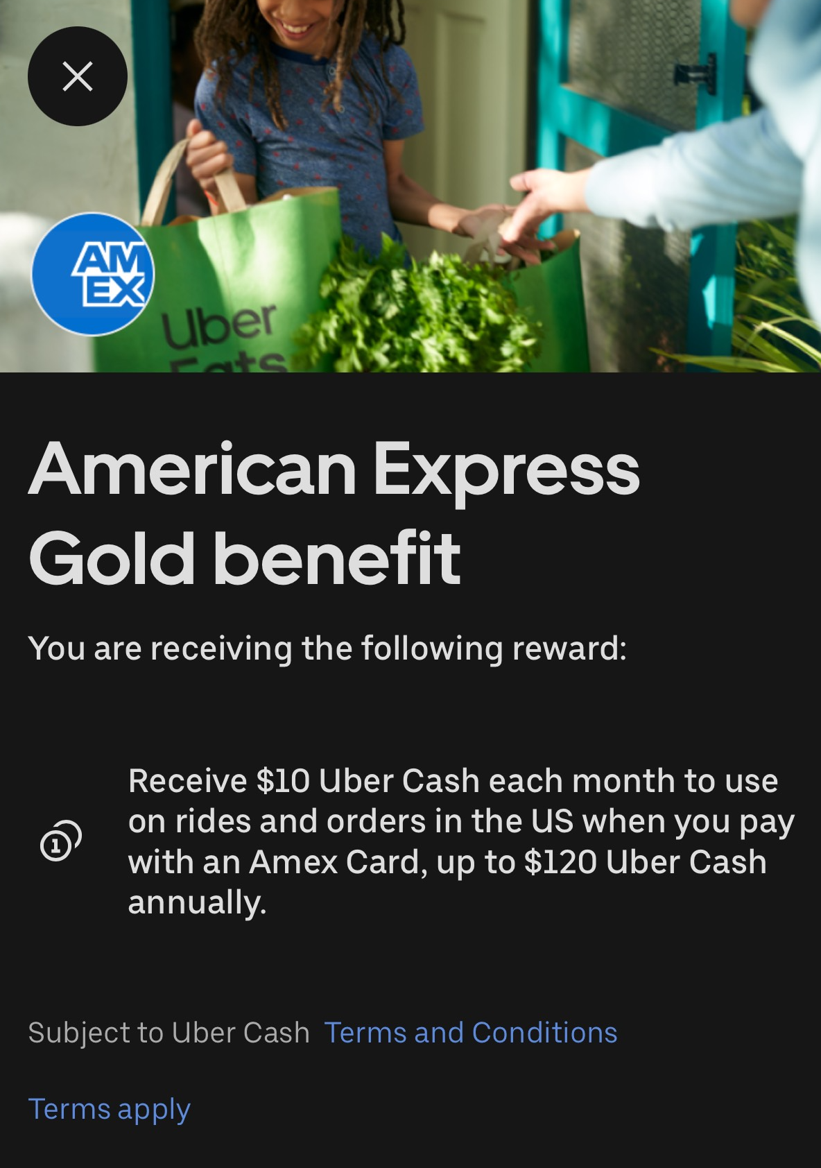 Amex Gold Uber Cash benefit