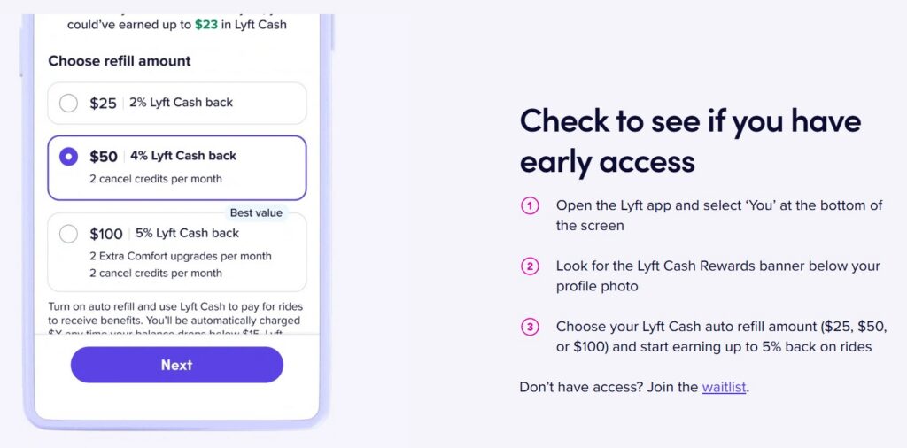 Lyft Cash Rewards Early Access