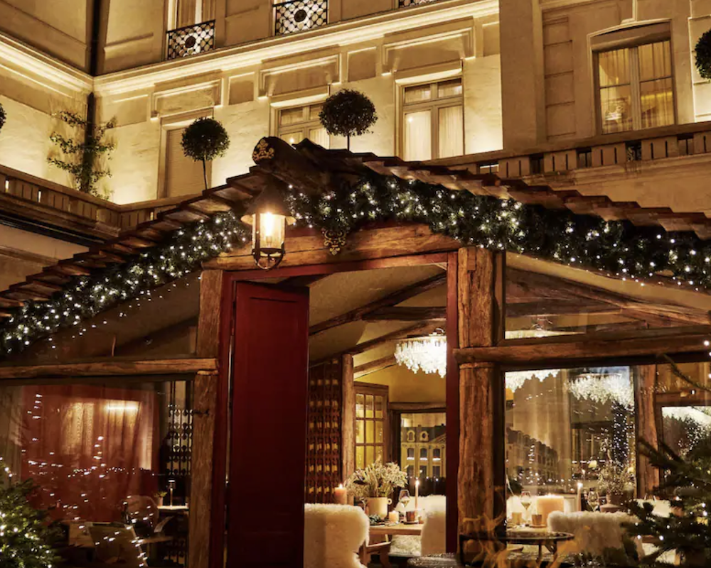 Lit-up exterior of the Park Hyatt Paris-Vendôme.