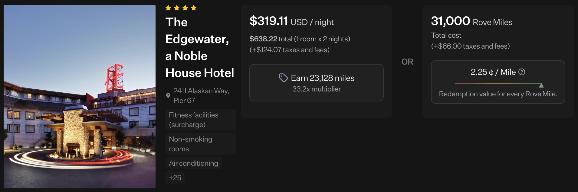 Rove Miles hotel listings in Seattle.