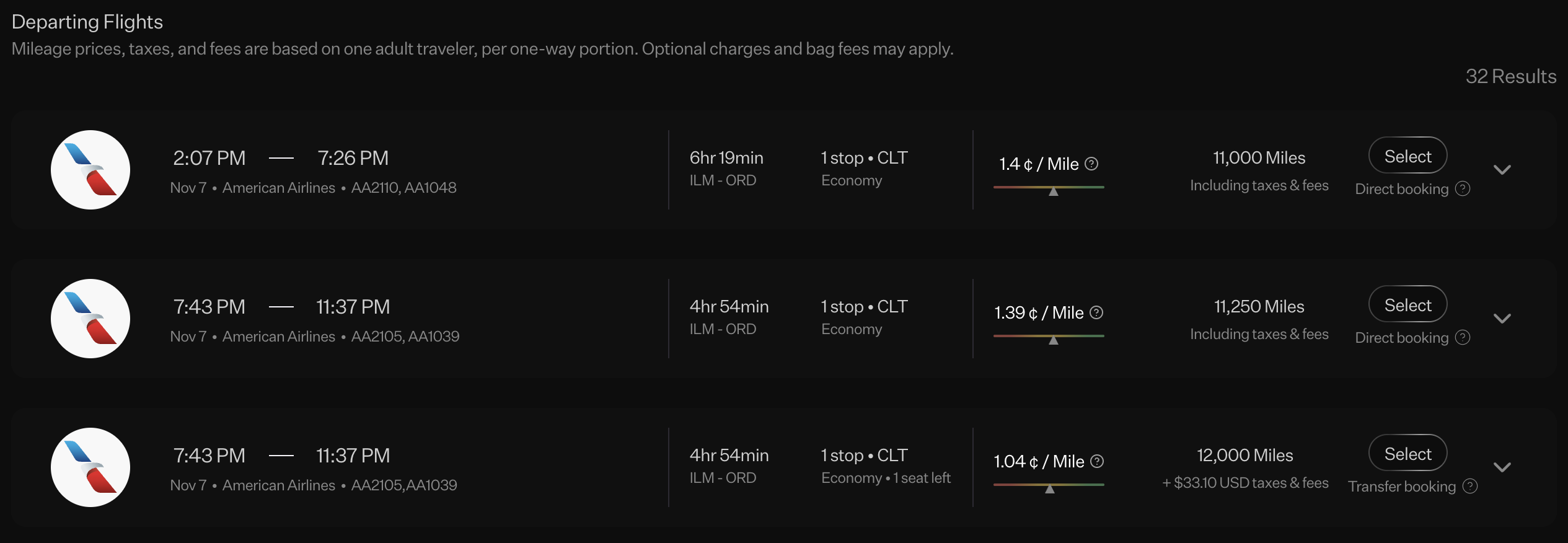 Rove Miles flight redemption rates