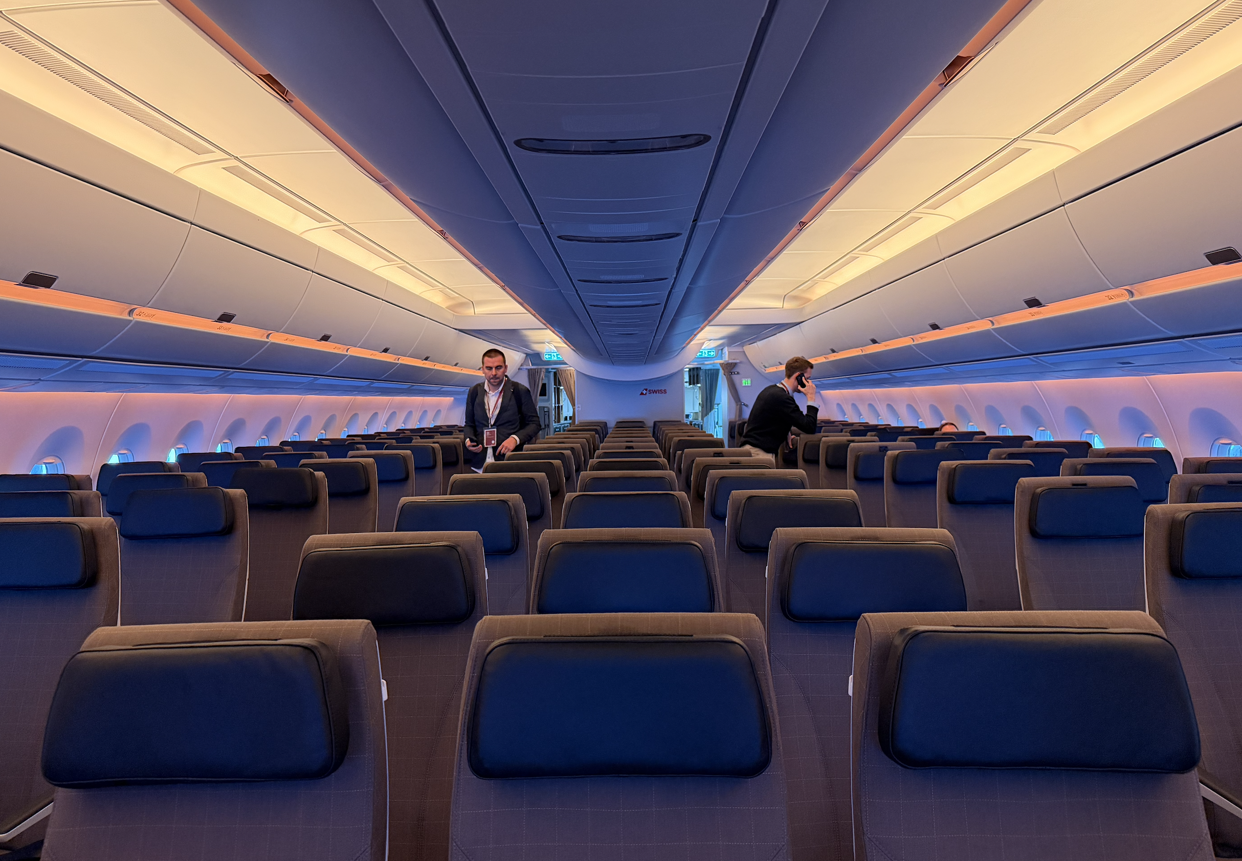 SWISS A350 economy seats backward looking view