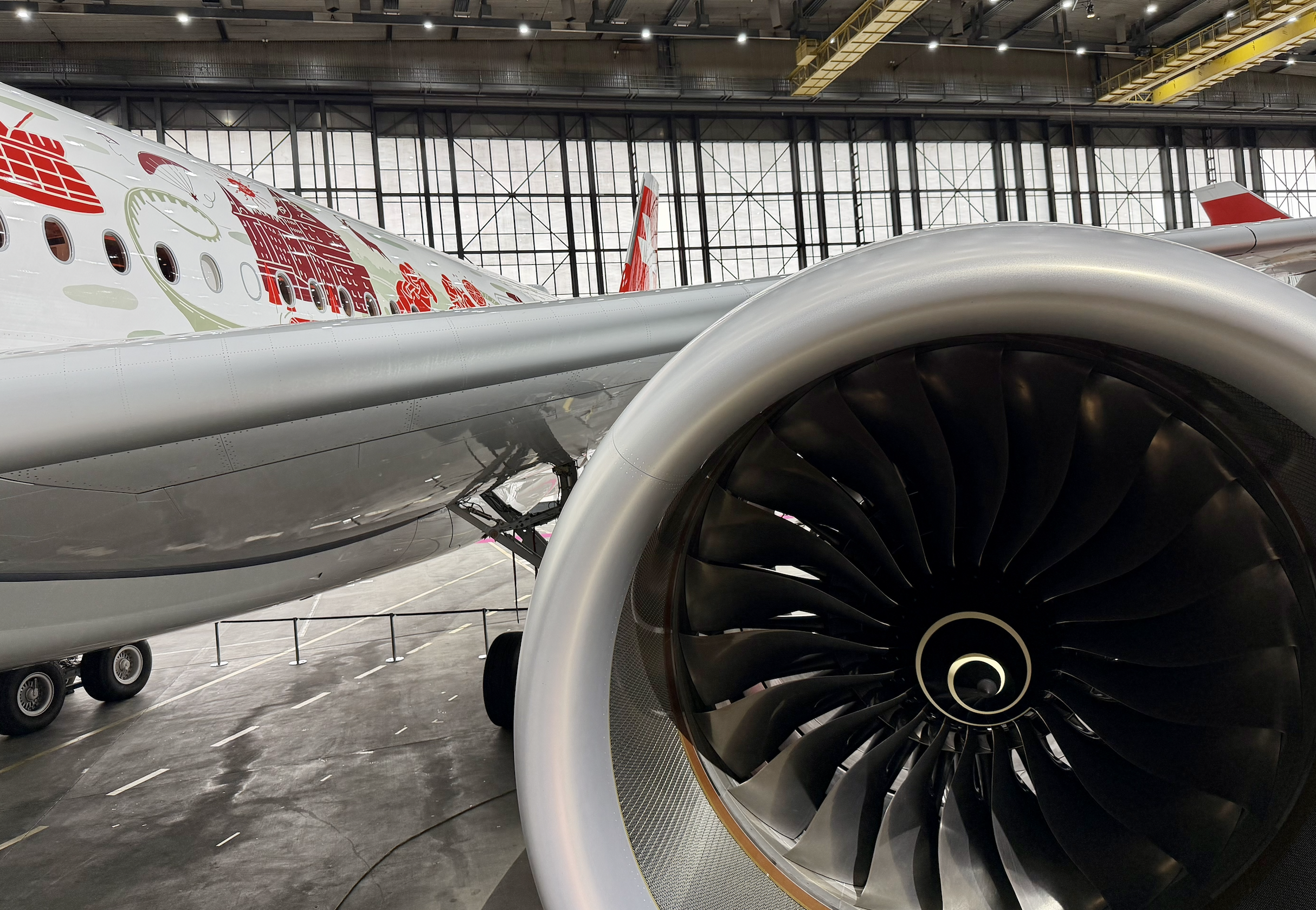 Close-up photo of SWISS A350 engine