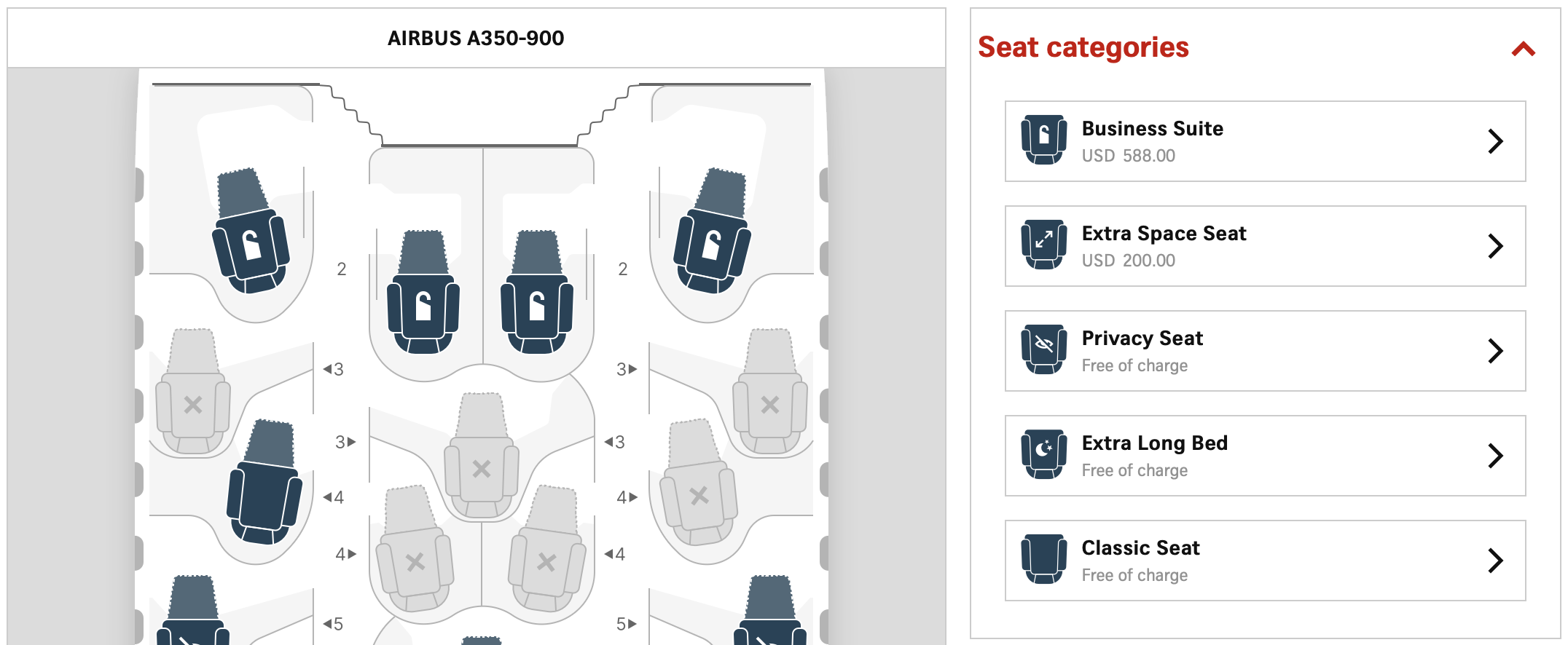 SWISS seat map for BOS to ZRH.