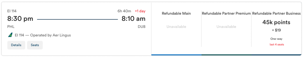 PHL to DUB with 45,000 Atmos points
