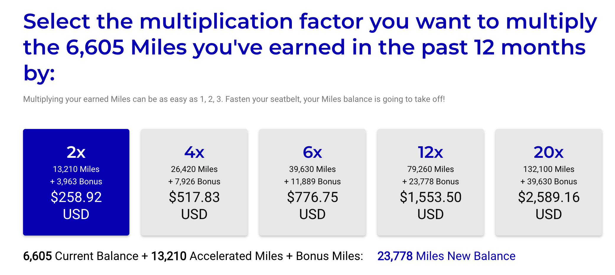 A screenshot of the multiplication factors for this promotion
