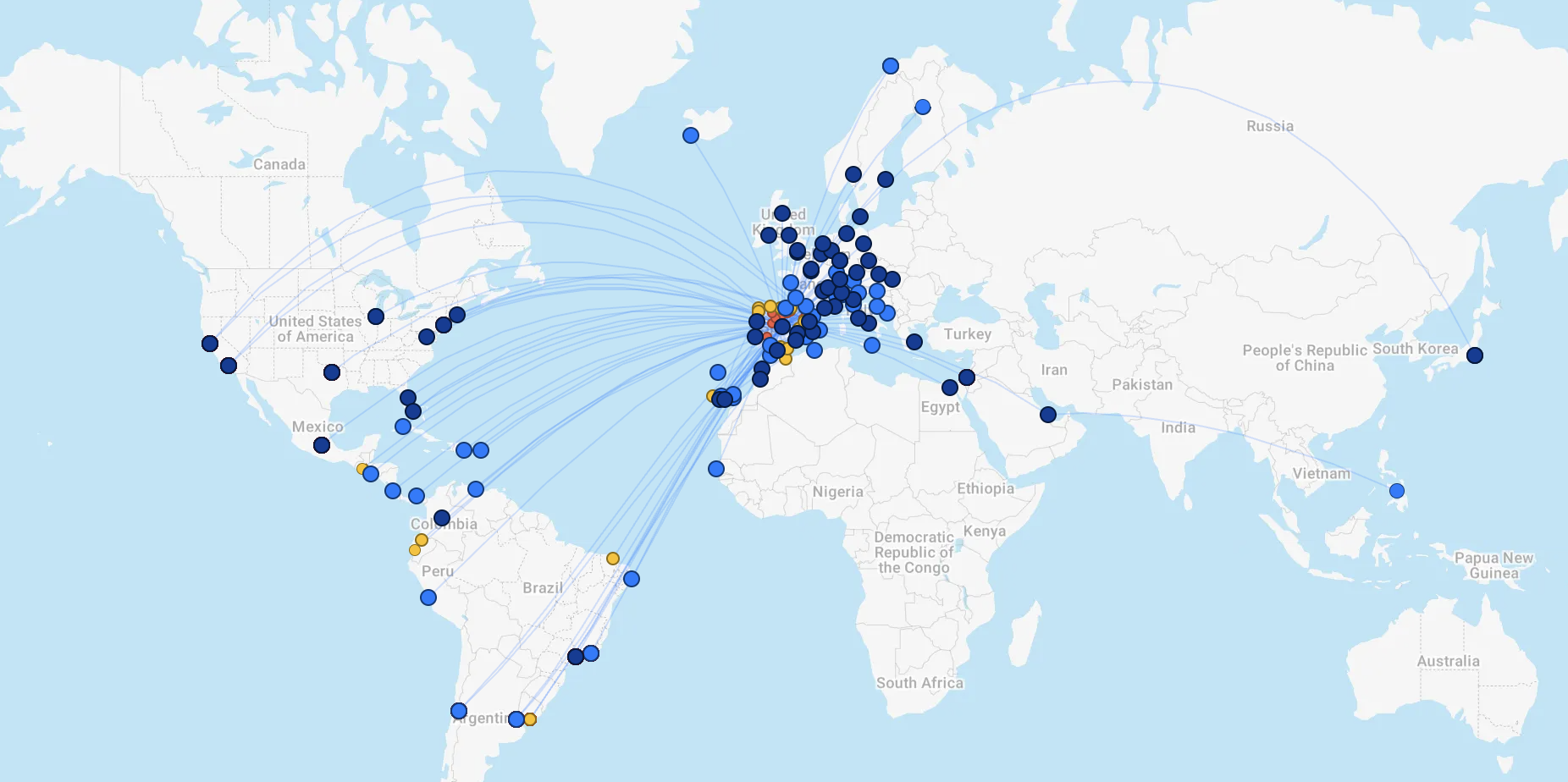 A screenshot of Iberia's route map