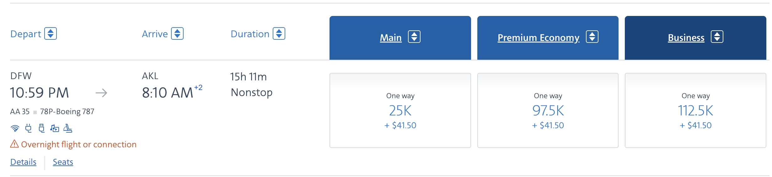 DFW-AKL award pricing