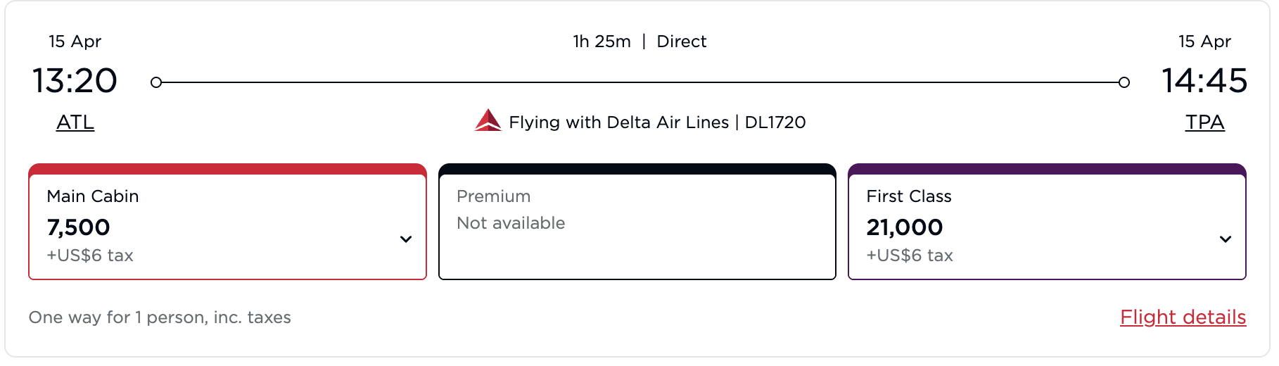 Flight options from ATL to TPA on Delta booked through Virgin Atlantic