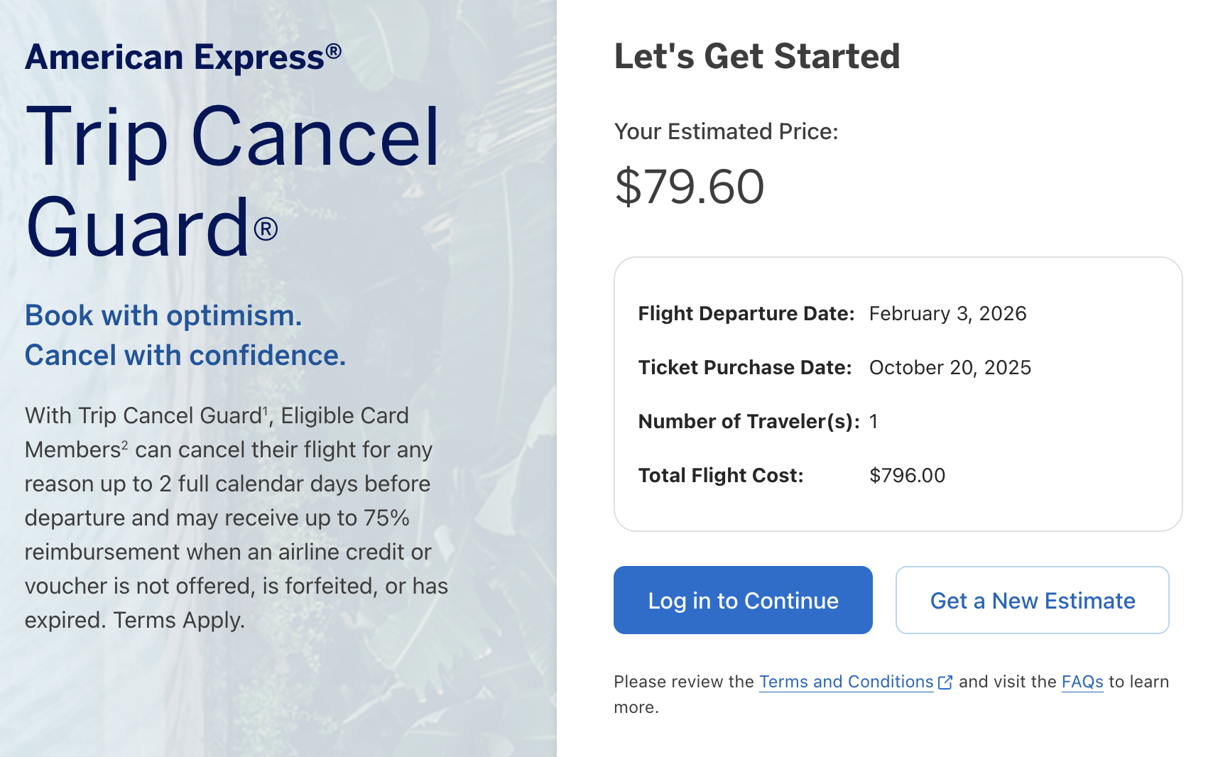 A screenshot of a Trip Cancel Guard quote.