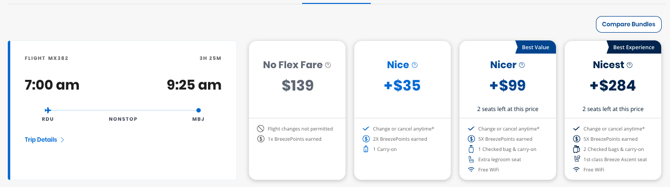 A screenshot of a Breeze Airways flight from RDU to MBJ