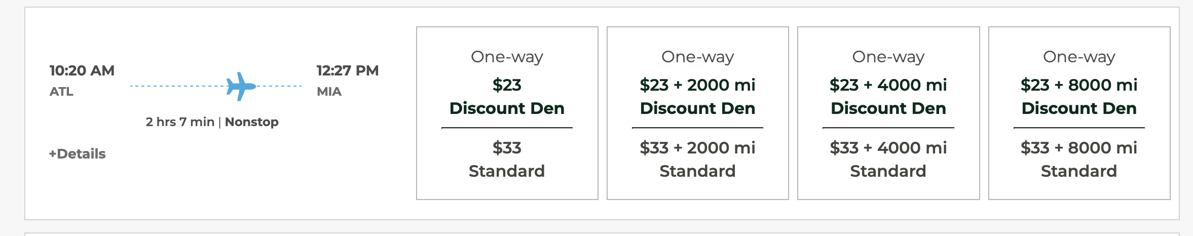 A screenshot of a flight from ATL to MIA on Frontier