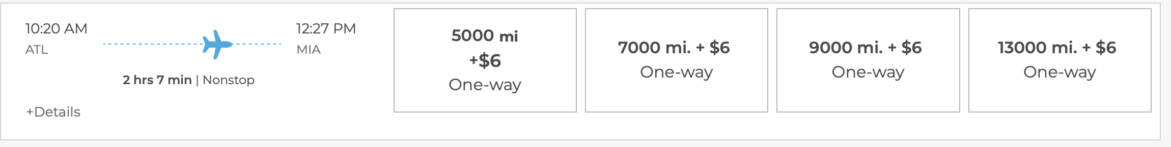 A screenshot of a flight from ATL to MIA entirely using miles