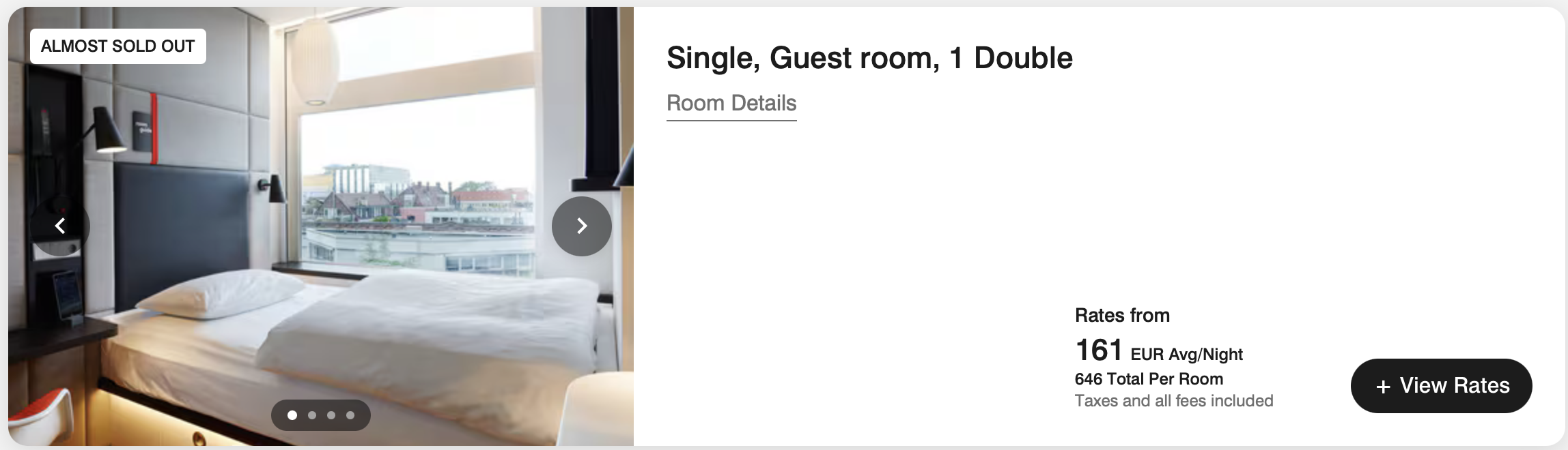 Quote for a single guest room at the citizenM Amsterdam Amstel