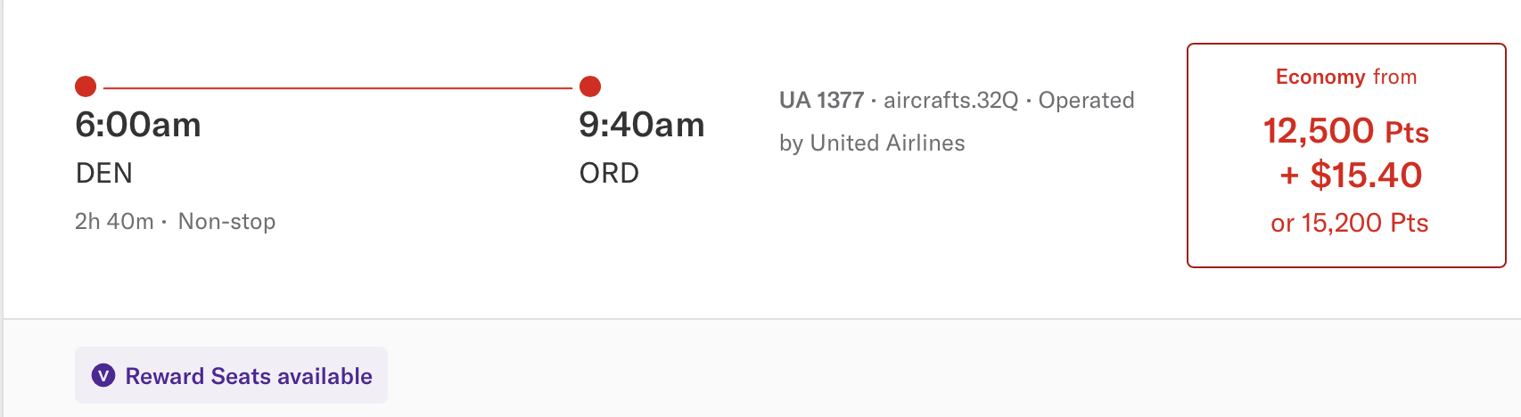 A screenshot of a United-operated flight from DEN to ORD