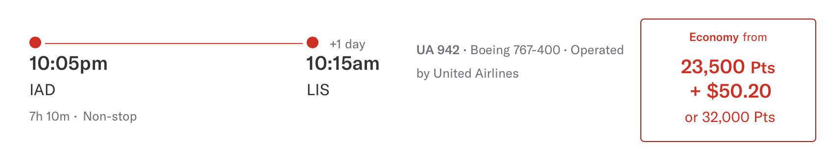 A screenshot of a flight from IAD to LIS 