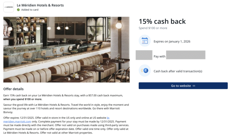 15% back at Le Meridien Hotels