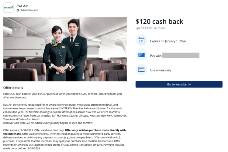 $120 at EVA Air