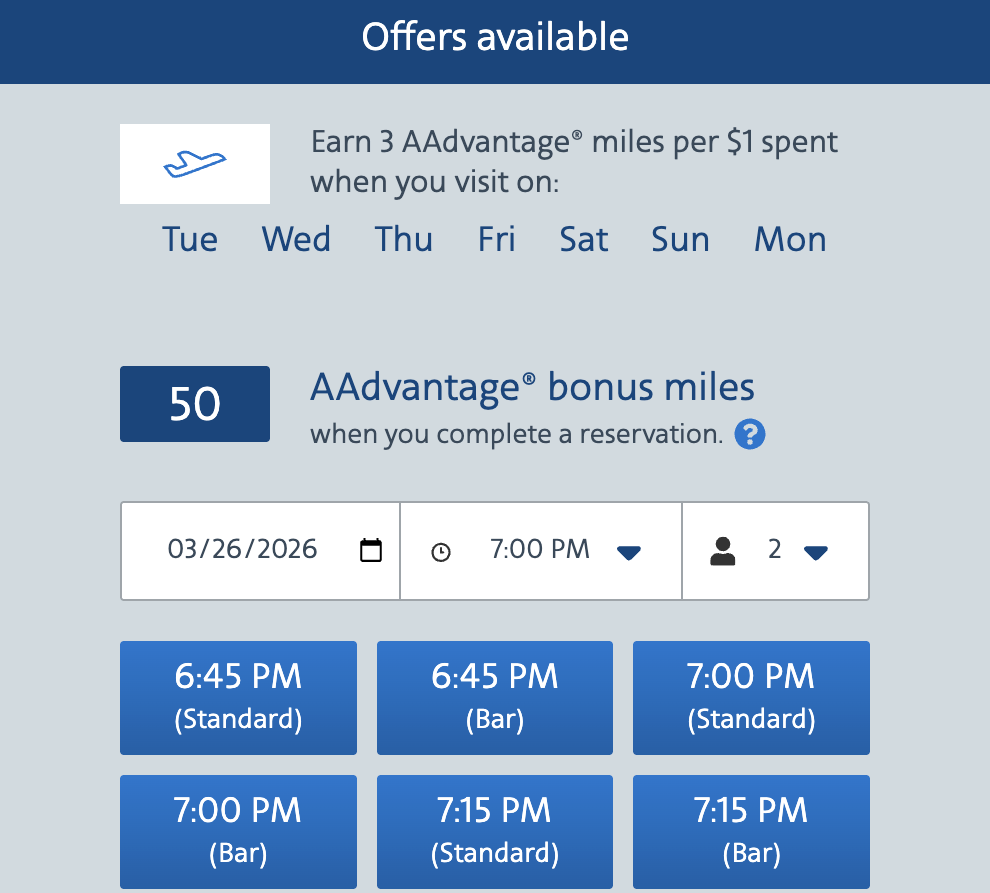 AA dining reservations