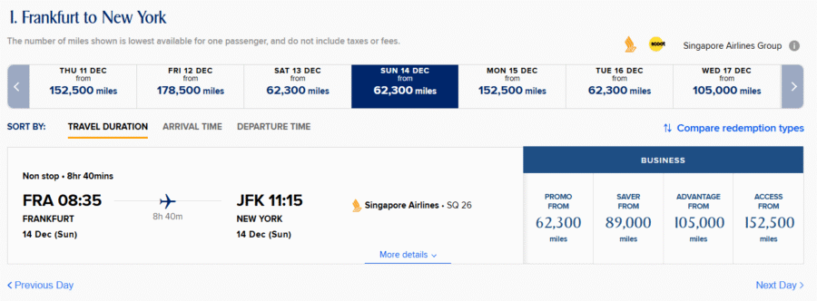 Singapore Airlines Spontaneous Escapes discounted pricing from Frankfurt to New York