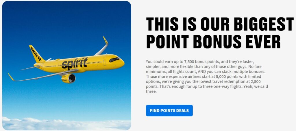 Spirit Airlines 7,500 Bonus Points Round-Trip Flights Promotion