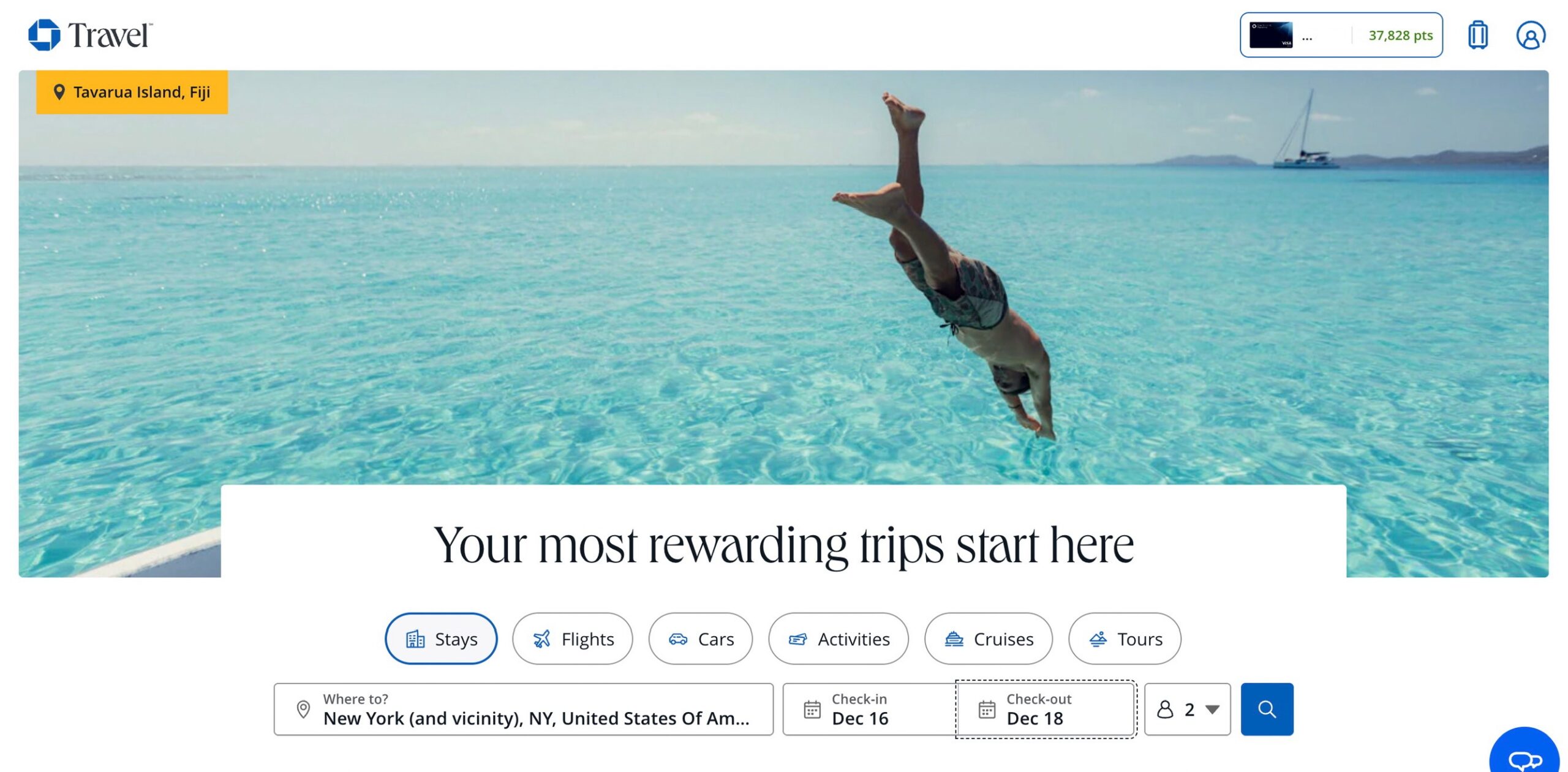 Screenshot of Chase Travel showing a hotel search