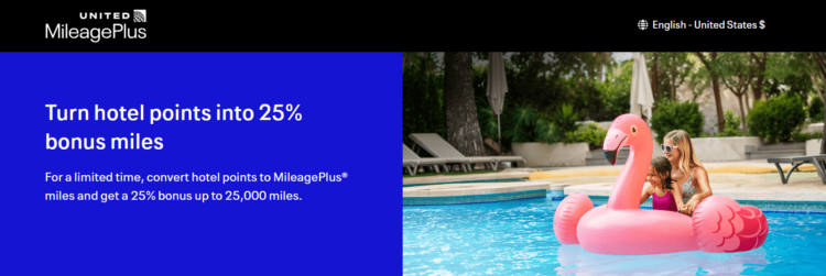 United hotel points to miles transfer bonus banner.