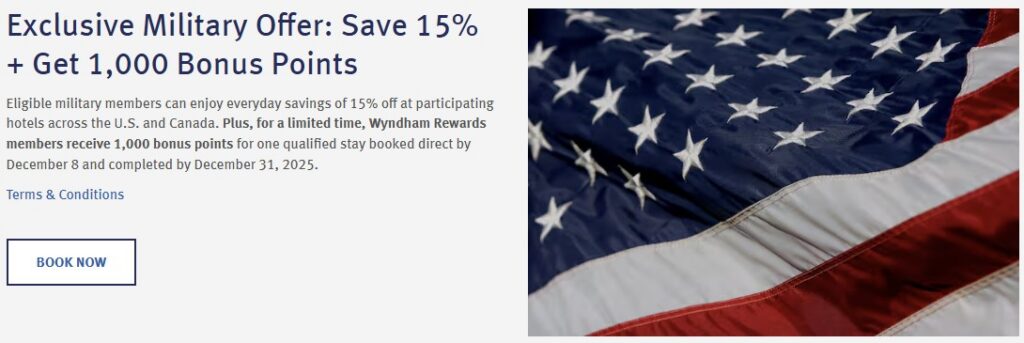 Wyndham 1,000 Points for Military Personnel 2025 Promotion