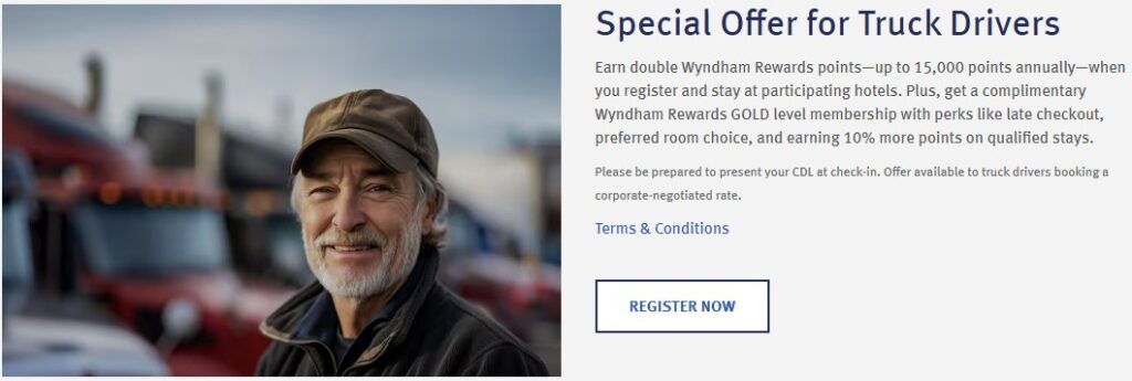 Wyndham 2X Points and Gold Elite Status for Truck Drivers 2025 Promotion