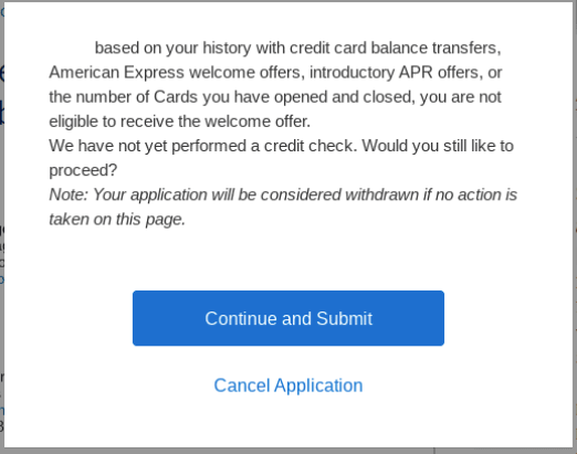 Amex pop up message