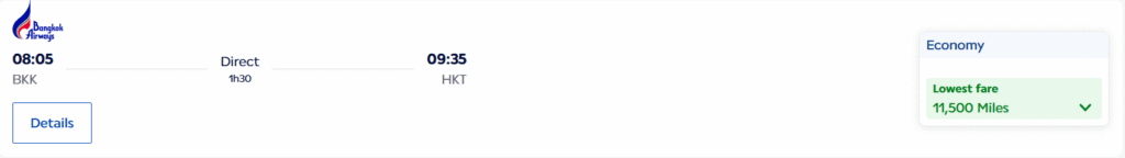 Bangkok to Phuket. Screenshot of Air France.