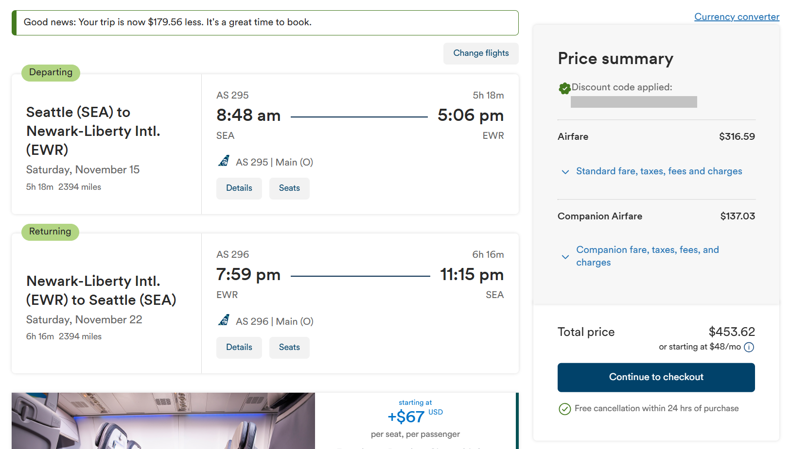 Booking summary using companion fare