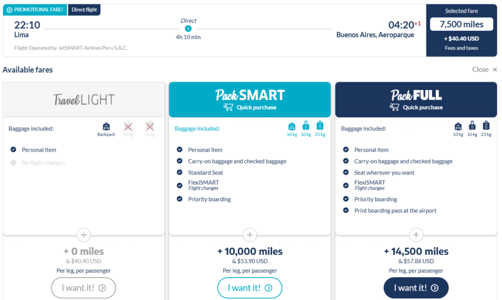 Lima to Buenos Aires booked through JetSMART.