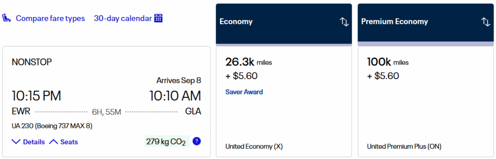 Newark to Glasgow on United