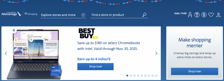 American Airlines AAdvantage eShopping homepage.